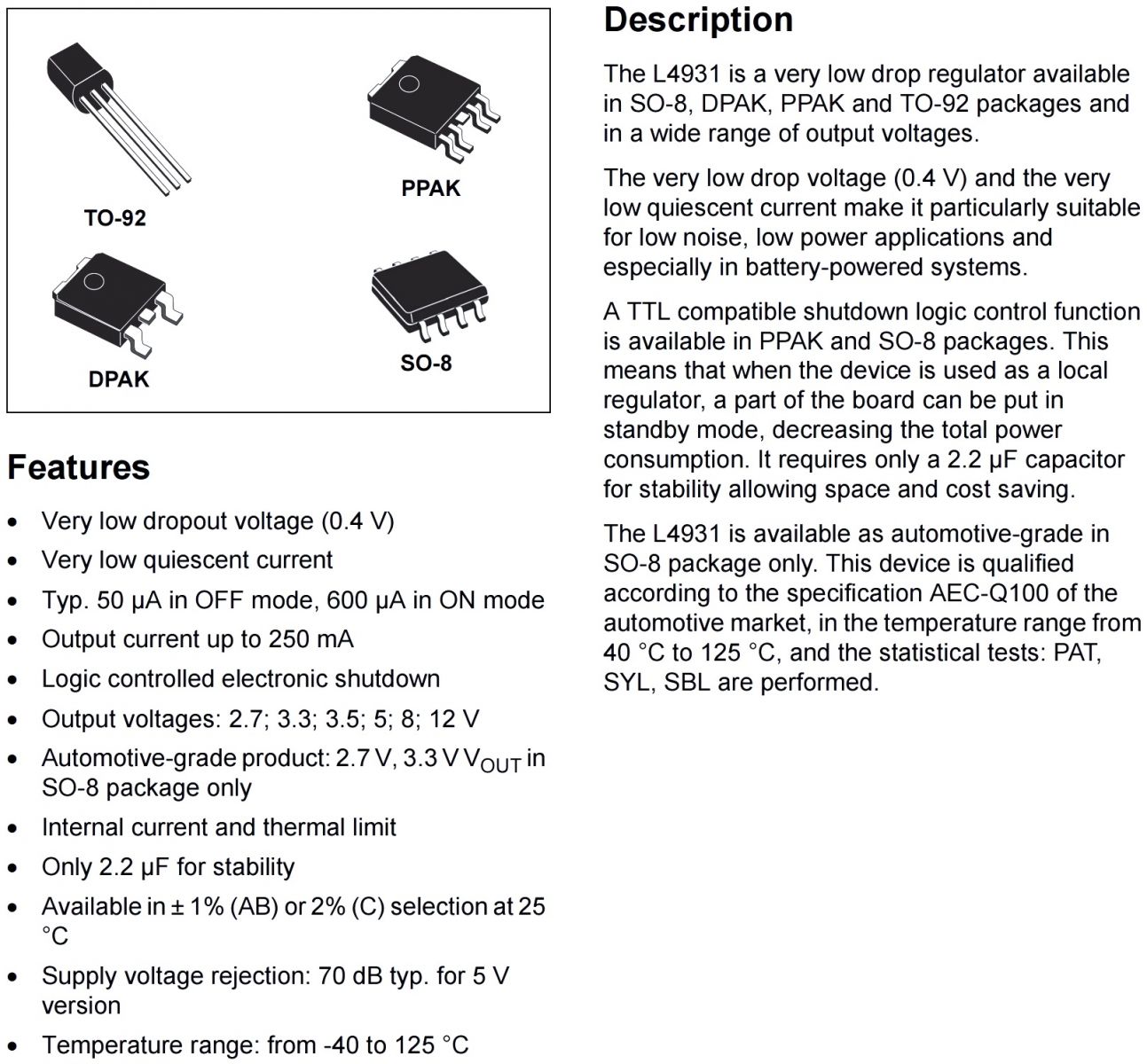 מייצב מתח LDO STMICROELECTRONICS L4931